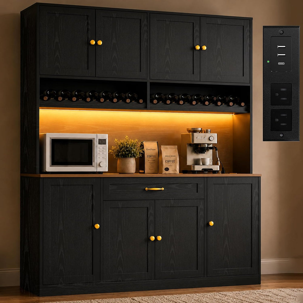FJTJBSI 72" Tall Pantry Storage Cabinet with LED Light 55" Wide Kit...