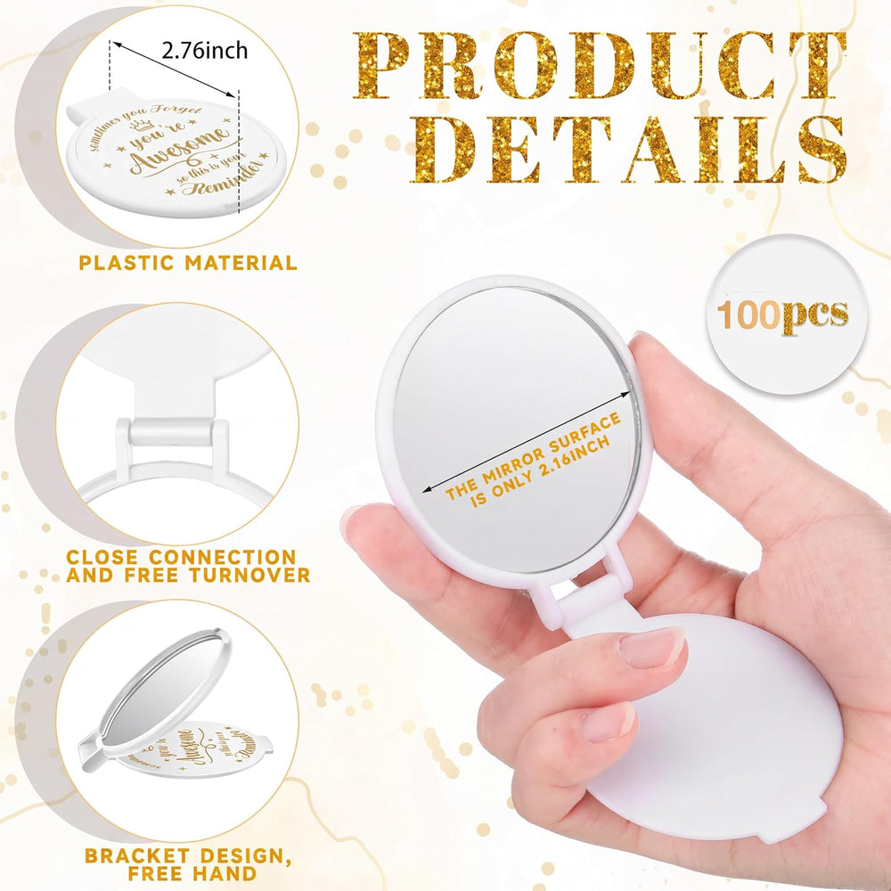 100 Pcs 2.76 Inch Inspirational Pocket Mini Compact Mirror Bulk Portable Fold...