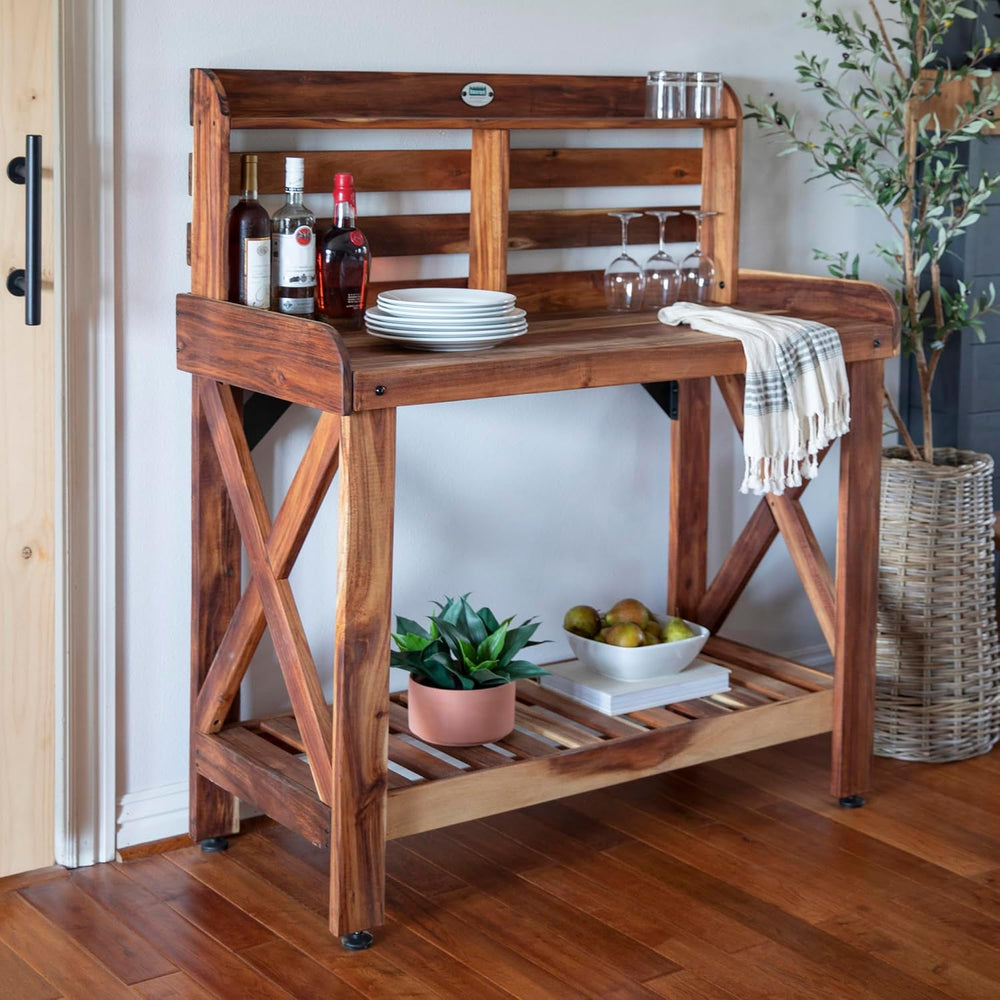 Backyard Discovery 47" Acacia Wood Garden Potting Bench & Serving Ba...