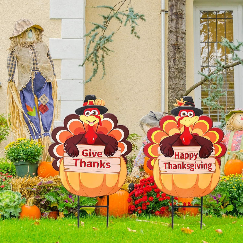 Whaline 2 Pack Fall Thanksgiving Metal Decorative Garden Stake Turkey Pumpkin...