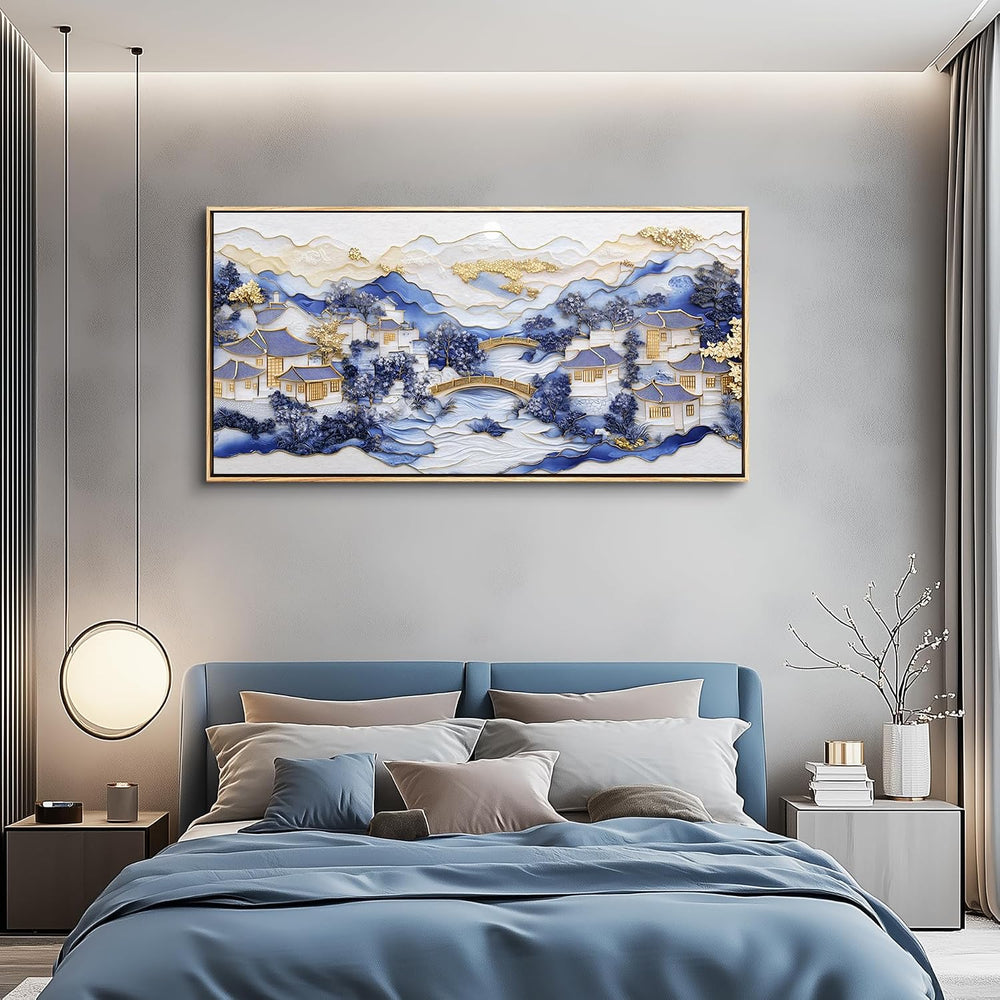 Large Blue Landscape Wall Art,Modern Abstract Wall Decor,Minimalist Artwork