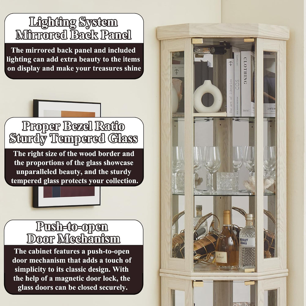 69" H Lighted Curio Cabinet Corner Display Case,Corner Glass Cabinet wit...