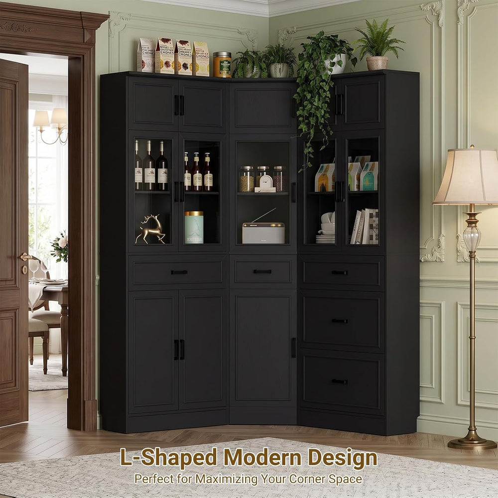 Unikito 80" Tall Corner Pantry Cabinet with Soft Close Doors with Drawers