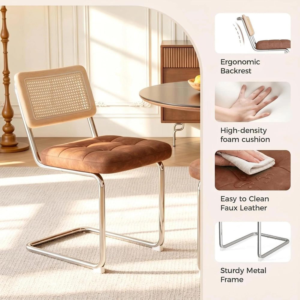 Rattan Dining Chairs, Faux Leather Dining Chairs Set of 2