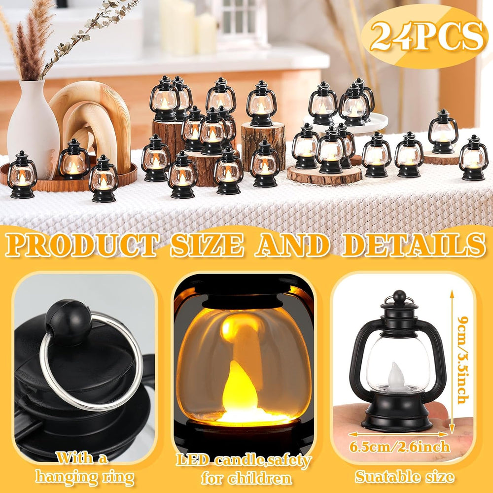 Ferraycle 24 Pcs Mini Lanterns Bulk 4 Inch Black Lamp Table Centerpieces