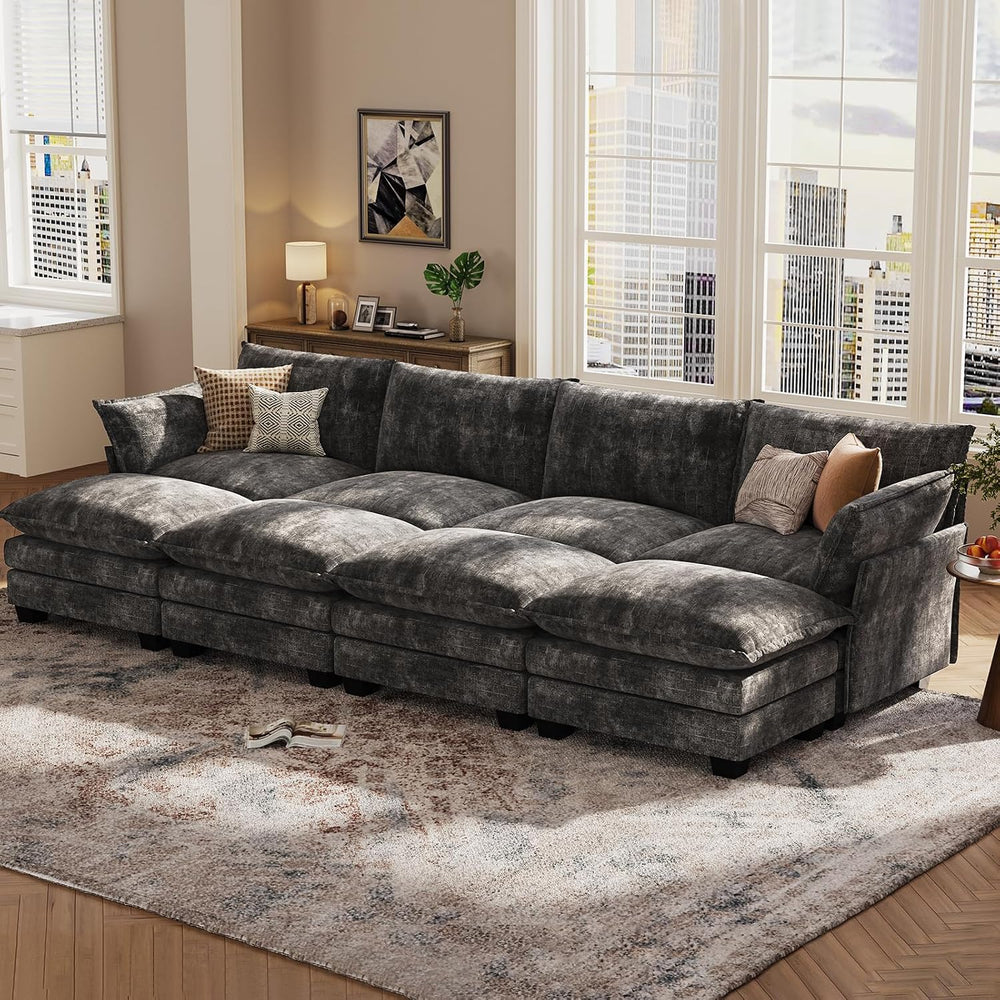 KKL 120" Huge Modular Sectional Sofa Bed, 8 Seater Convertible J/L/U-Sha...