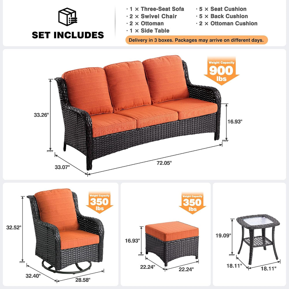 ovios 6-Pieces Patio Furniture Set, Outdoor Wicker Sofa Couch with Swivel Gli...