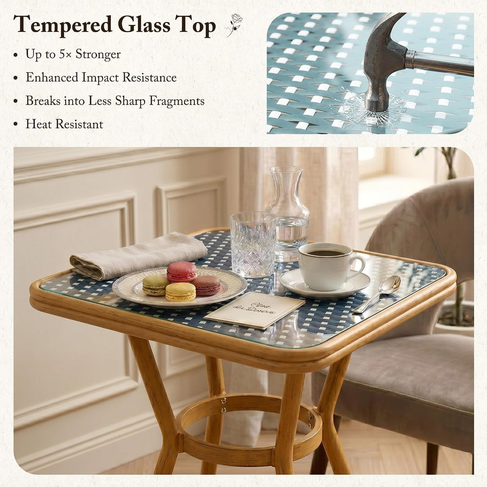 PURPLE LEAF Patio Dining Set 3-Piece Square Table Wood Finish Light Blue