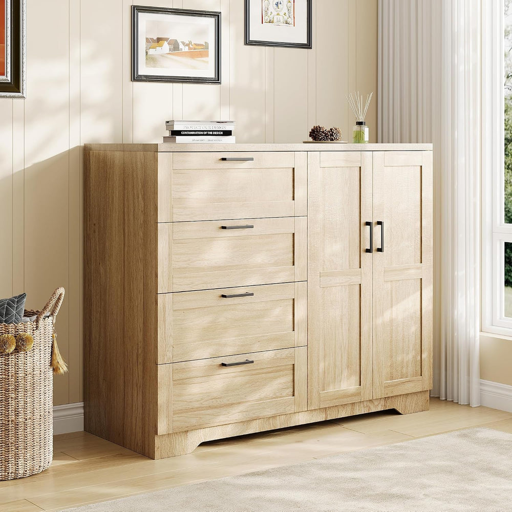 GarveeHome Multifunctional Wooden Dresser for Bedroom, 43.3 in H 2 Door Wardr...