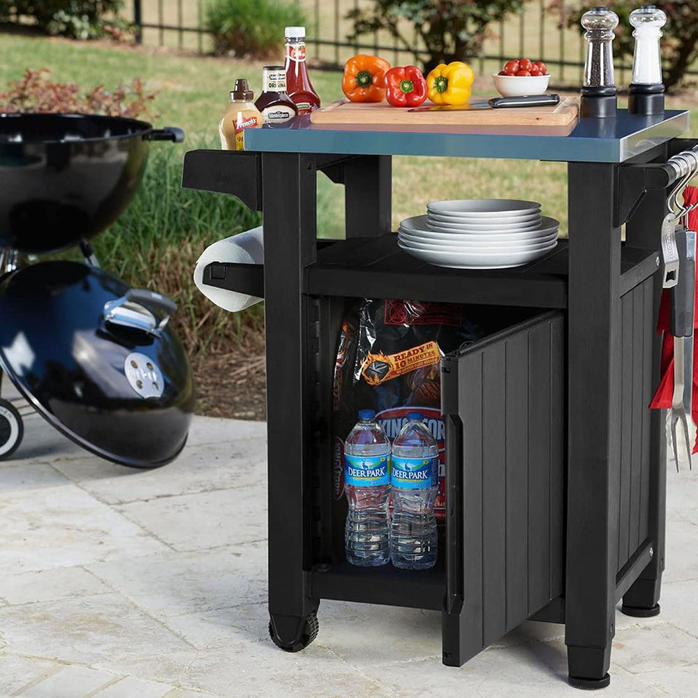 Keter Unity Small 40 Gallon Grill Prep Table and Storage Cart, Grey – BBQ Sta...