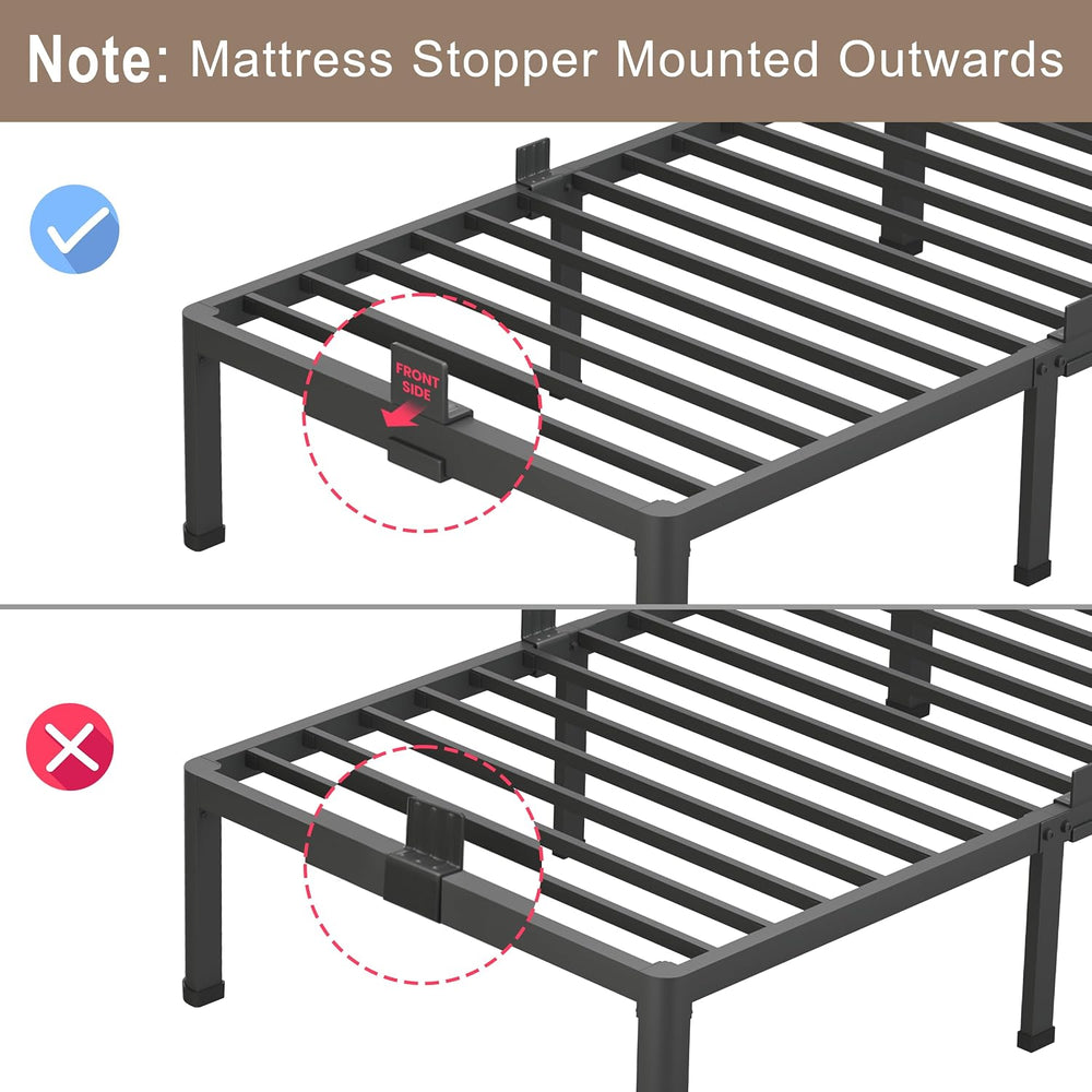ROIL 14 Inch Queen Bed Frame with Rounded Corner & 4 Mattress Baffles
