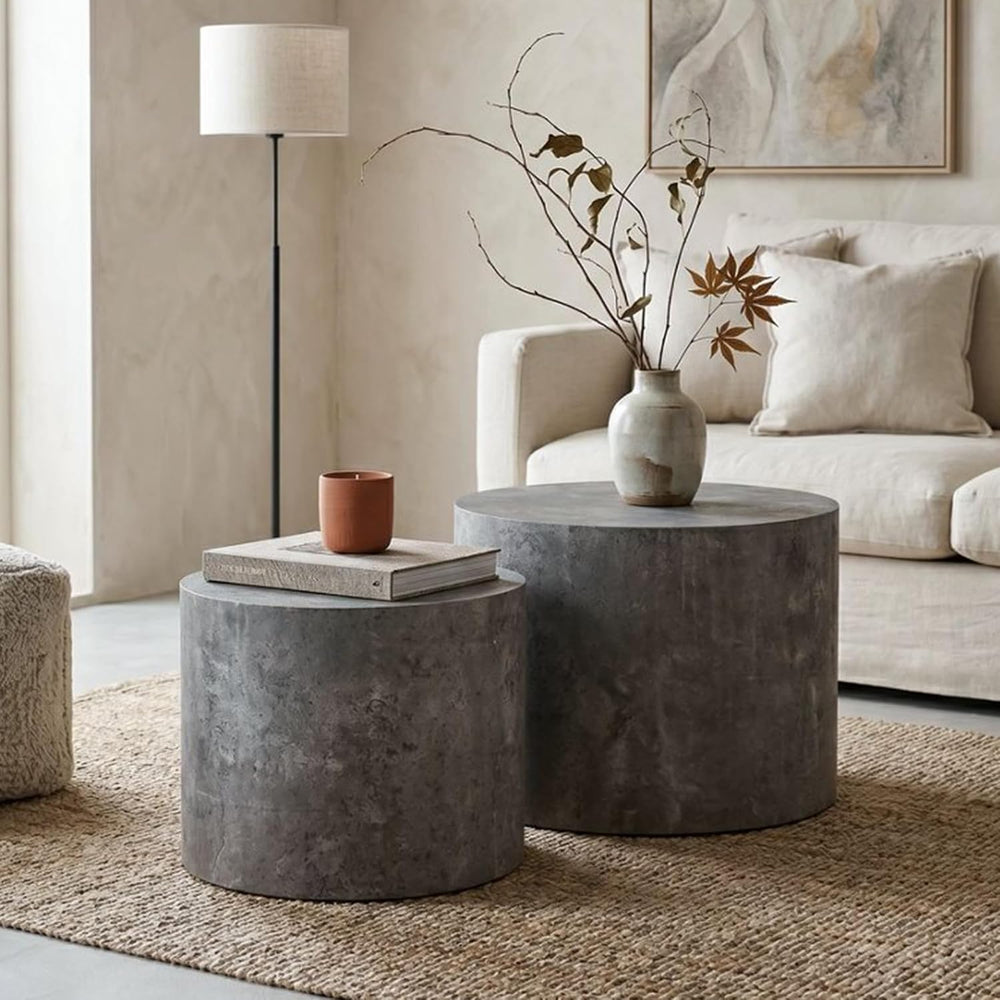 Nesting Round Coffee Table Set of 2, Accent End Table for Small Spaces, Morde...