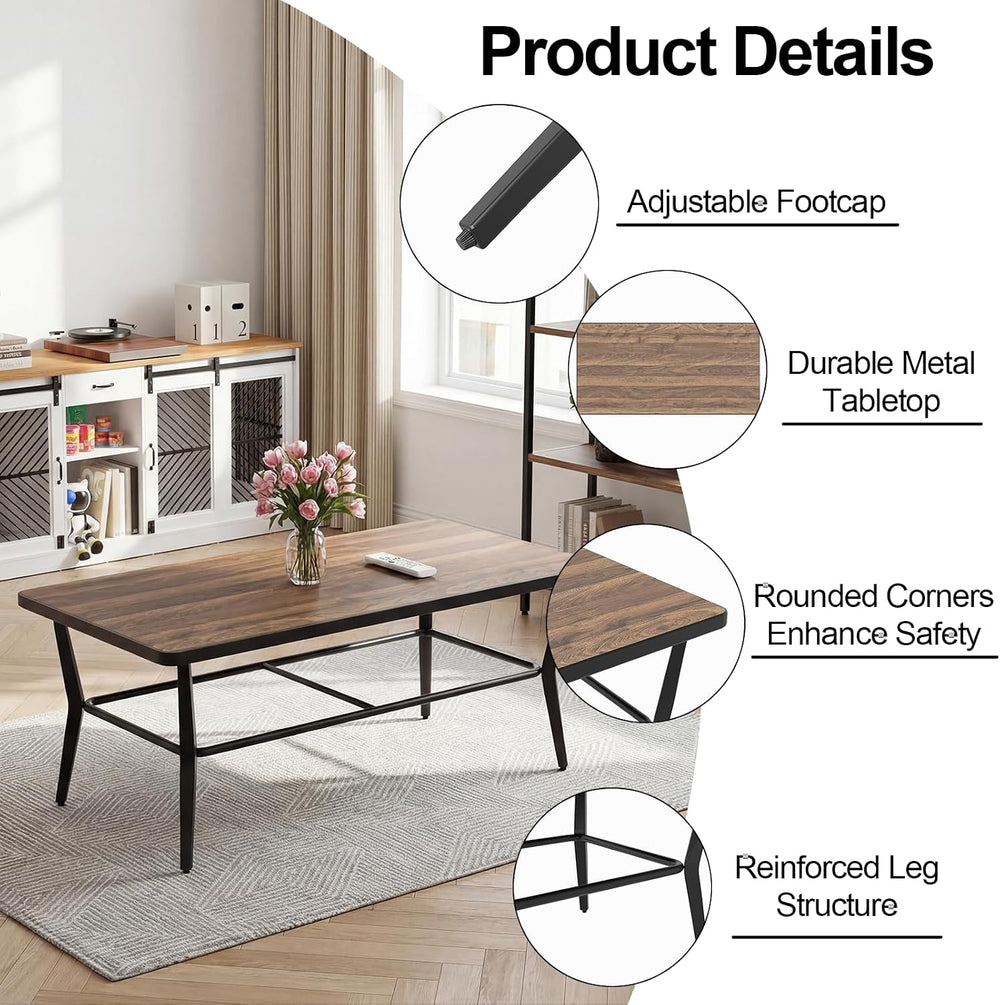 ALAULM Outdoor Coffee Table, 47" Rectangle Metal Patio Coffee Table with...