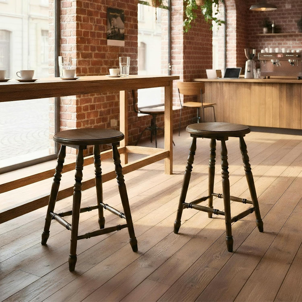 chairus 24" Backless Round Counter Height Bar Stools Set of 2, Dark Brown