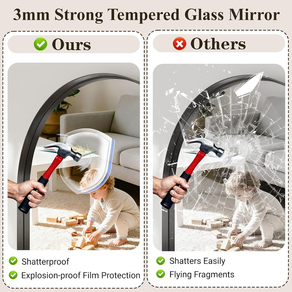 48"x30" Black Arched Mirror, Arched Wall Mirror with Metal Frame, W...