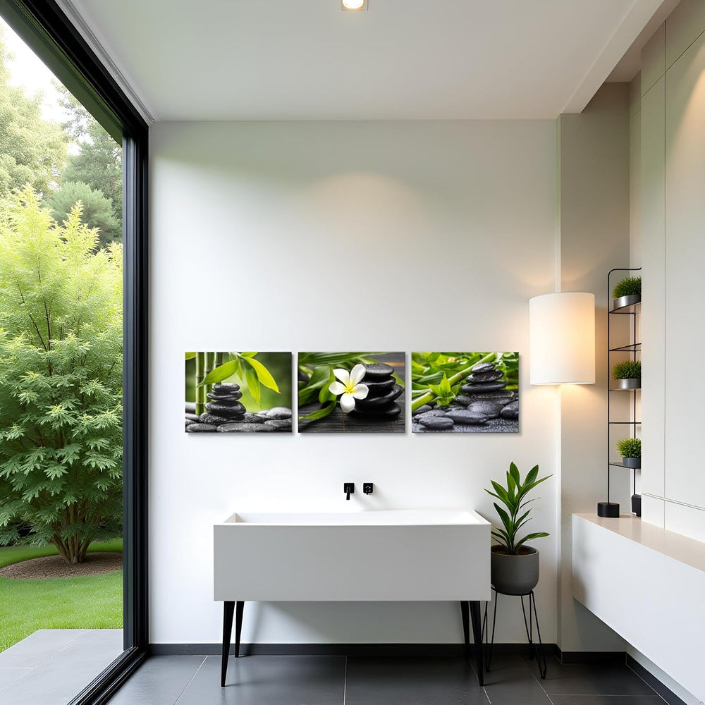 Nachic Wall Zen Spa Stone Bamboo Wall Art Green Bathroom Decor