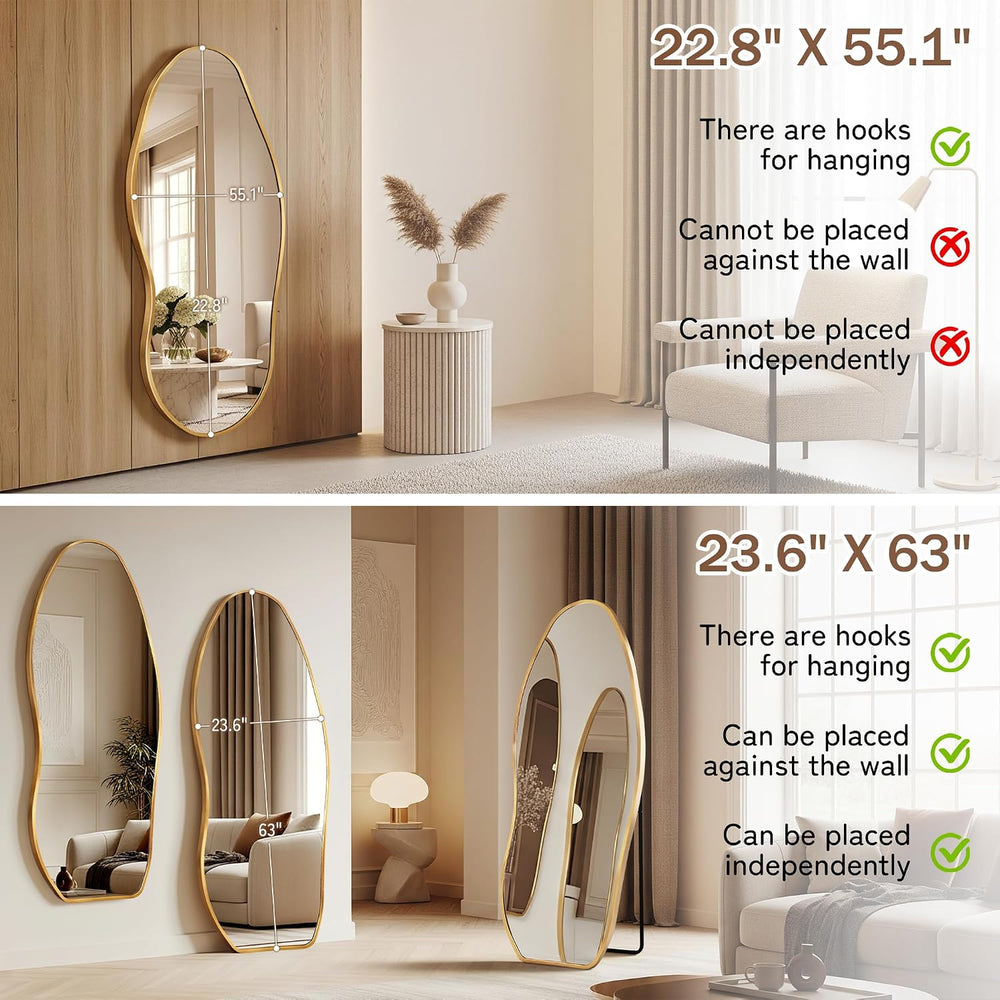Irregular Full Length Mirror -Gold Mirrors for Wall Home Decor 55"x 23&q...