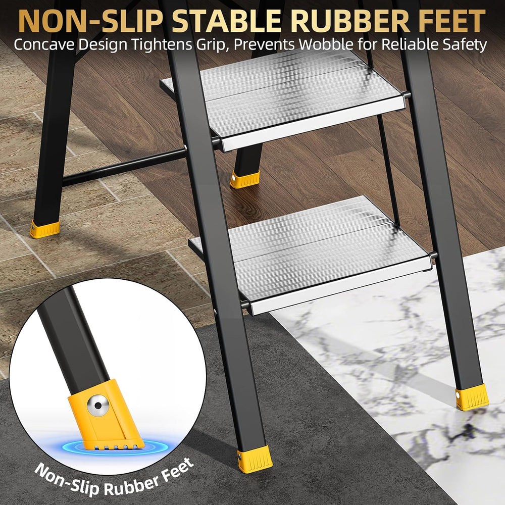 2 Step Ladder Lightweight Aluminum Folding Step Stool for Adults
