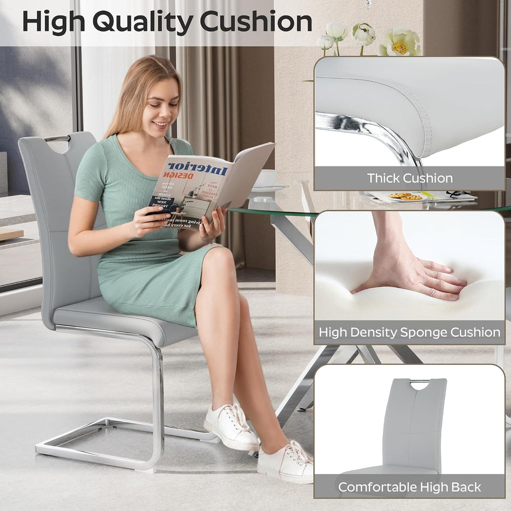Modern Dining Chairs Set of 4 PU Faux Leather High Back Upholstered Chairs wi...