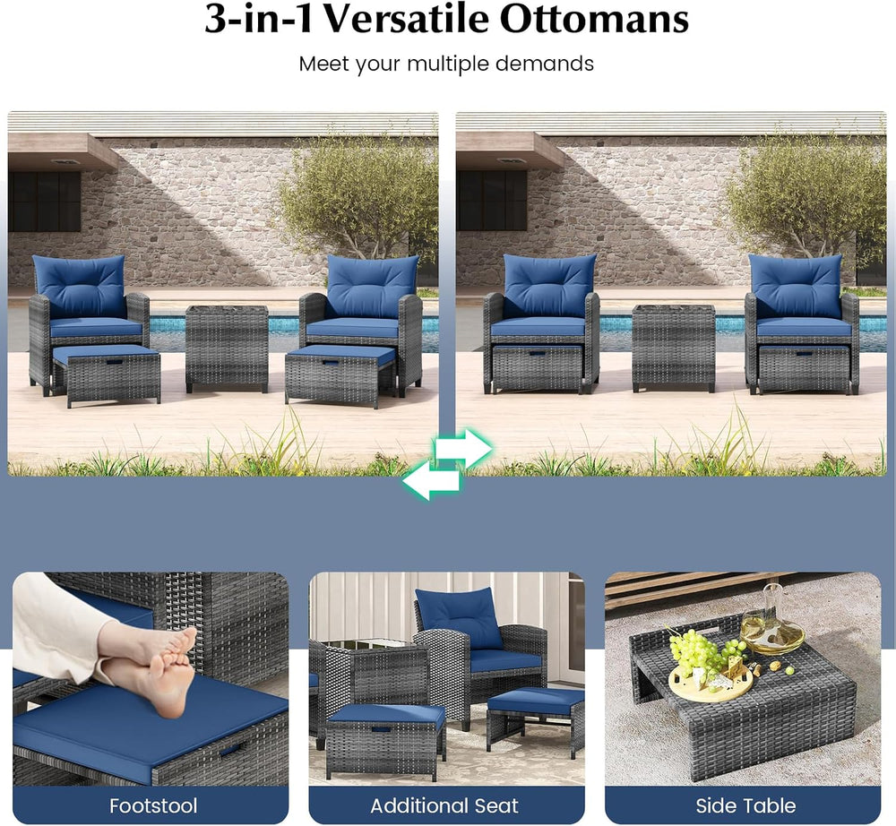 Tangkula 5 Pieces Patio Conversation Set, PE Wicker Rattan Outdoor Furniture ...