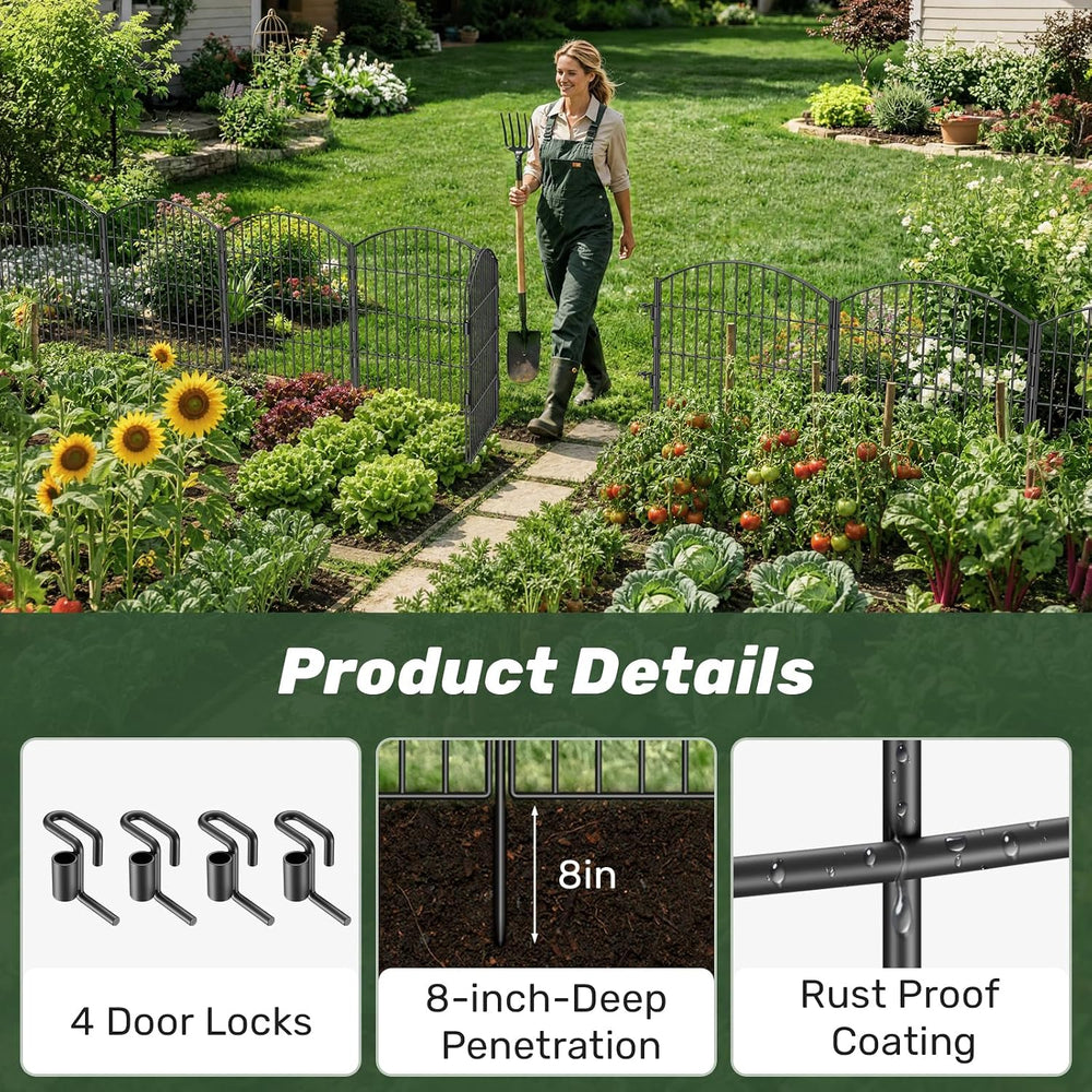 3-Layer Garden Fence with Gate 10 Panel 24in H×20ft L
