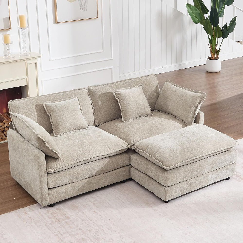 GNIXUU 76.7" Camel Small L Shaped Cloud Couch Loveseat Sofa with Ottoman