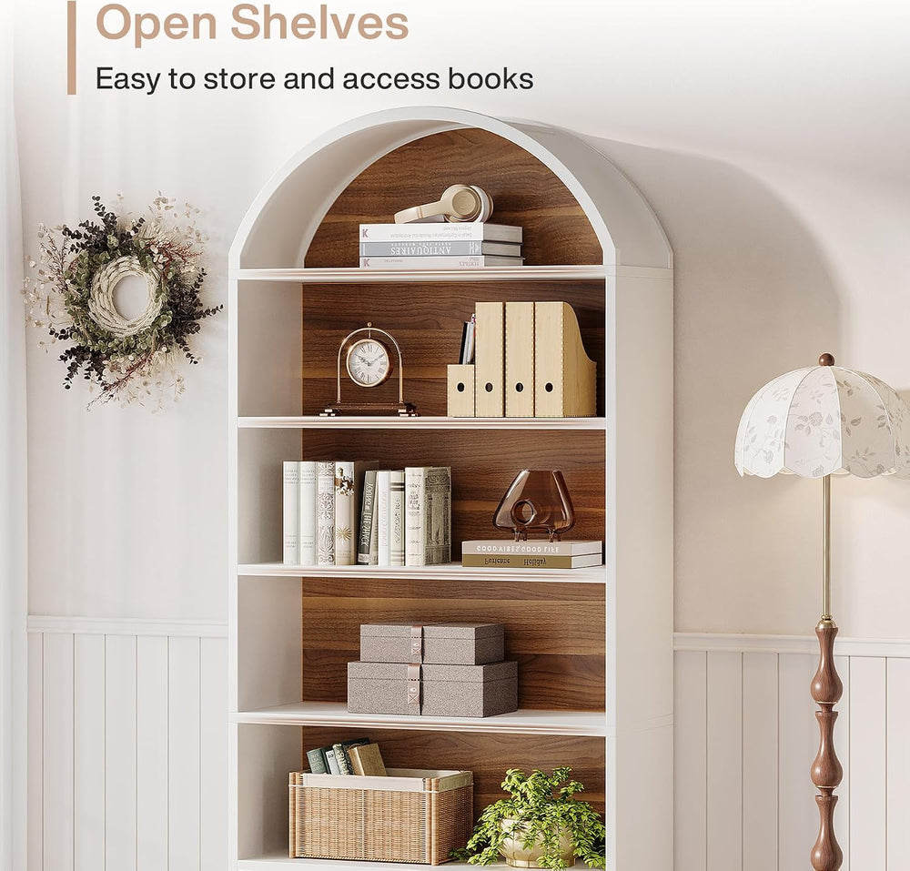Tribesigns 76.8" Tall Arched 5-Tier Bookcase with File Cabinet Drawer