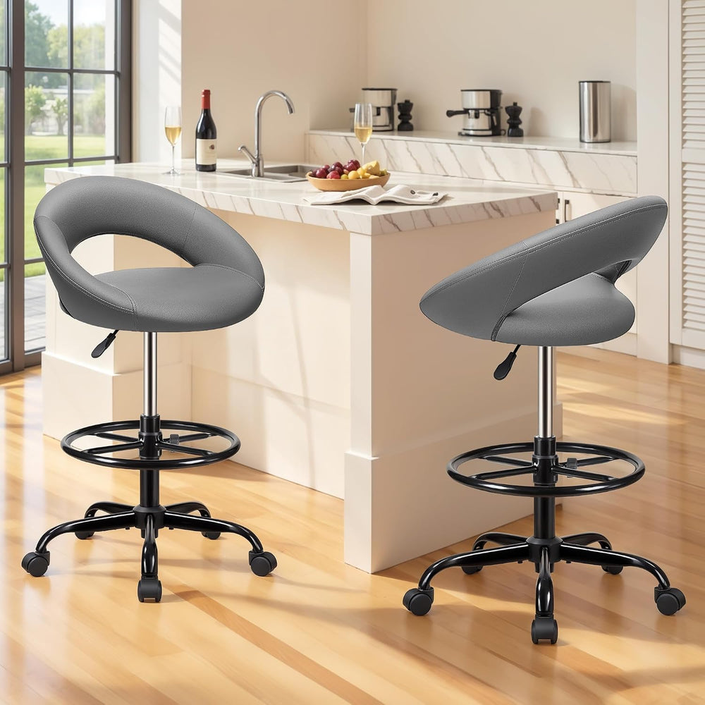 BESTFAIR Ergonomic Drafting Chair, Height Adjustable Rolling Stool, Gray