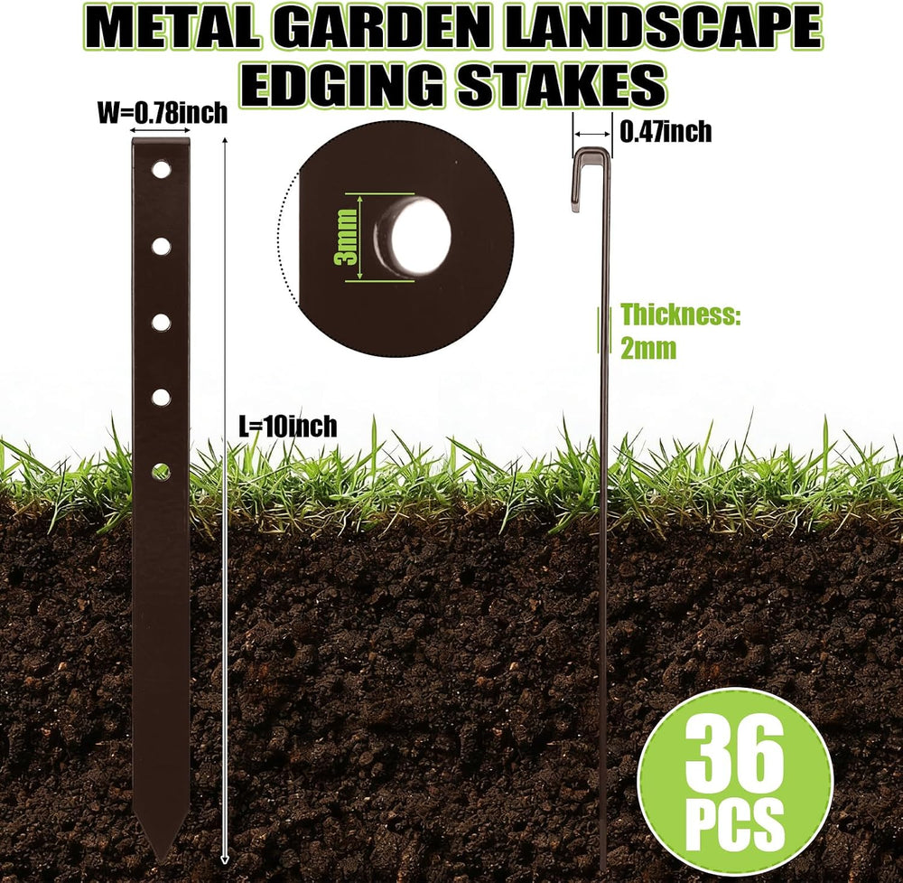 Fumete 36 Pcs 10'' Metal Landscape Stakes Bulk, Garden, Heavy Duty, B...