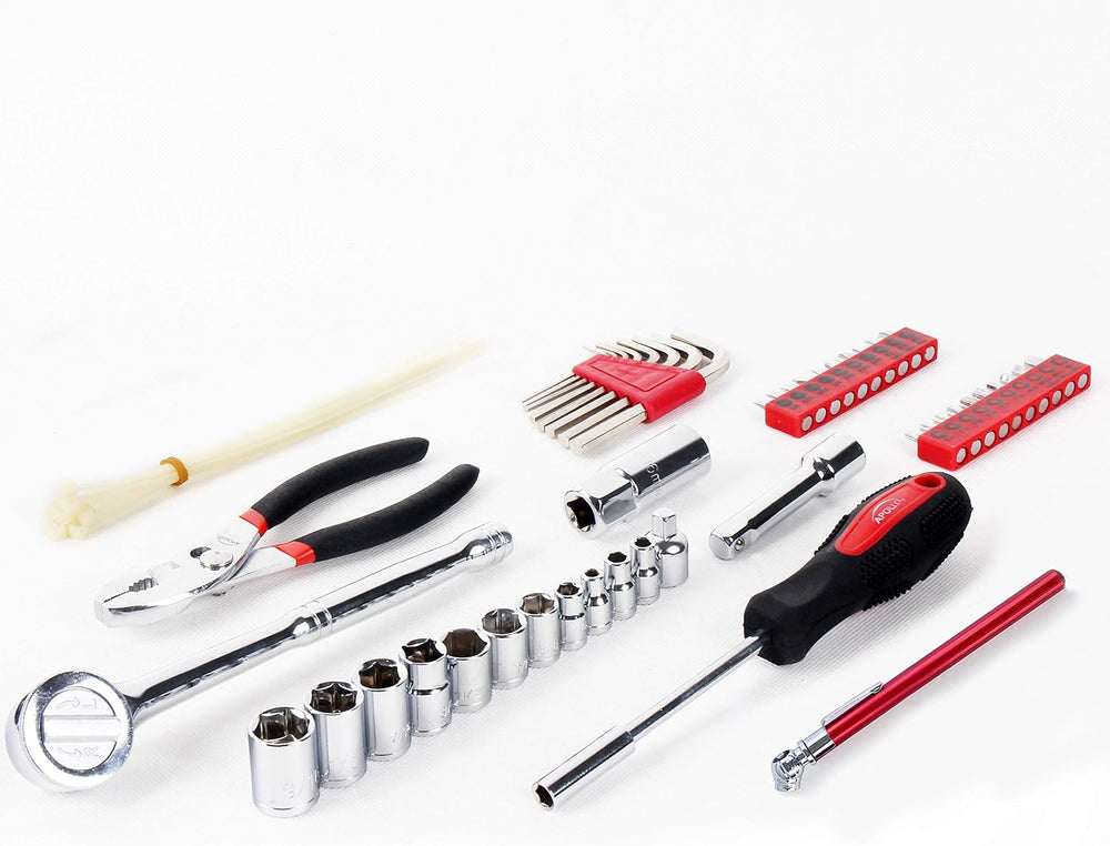 Apollo Tools 56 Piece Compact SAE Auto Tool Set, Red DT9774