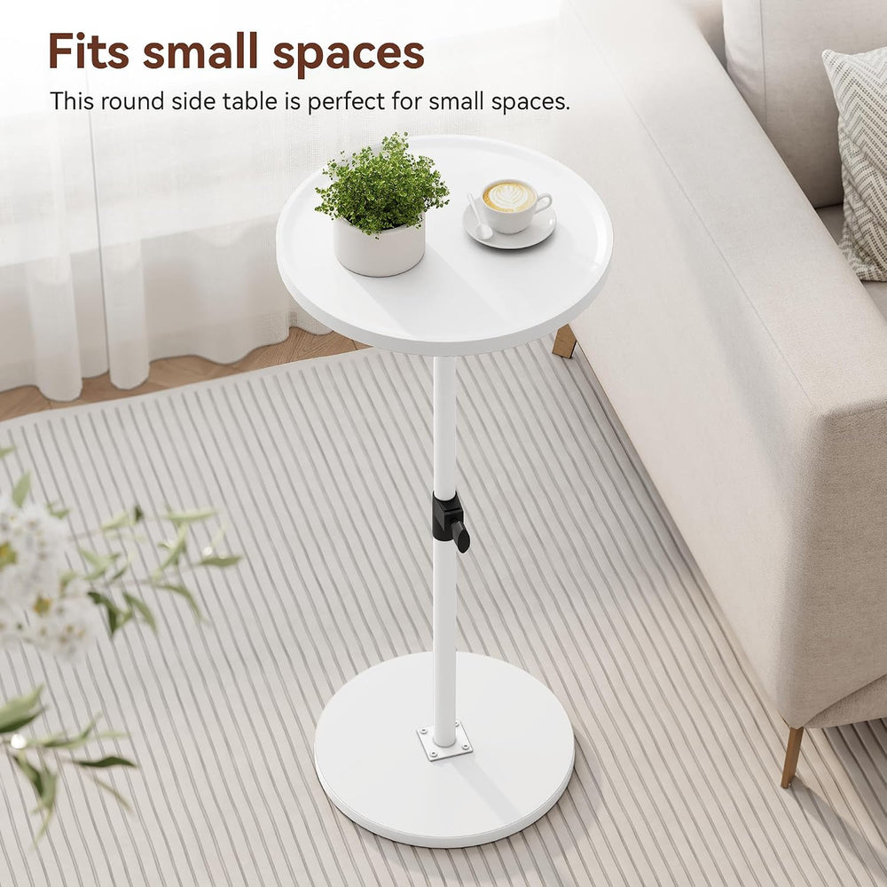 Small Round Side End Table, Adjustable Height Drink Table for Small Spaces