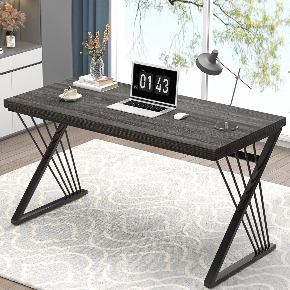 FOLUBAN Modern Home Office Desk, Rustic Wood and Metal Computer Desk, Writing...
