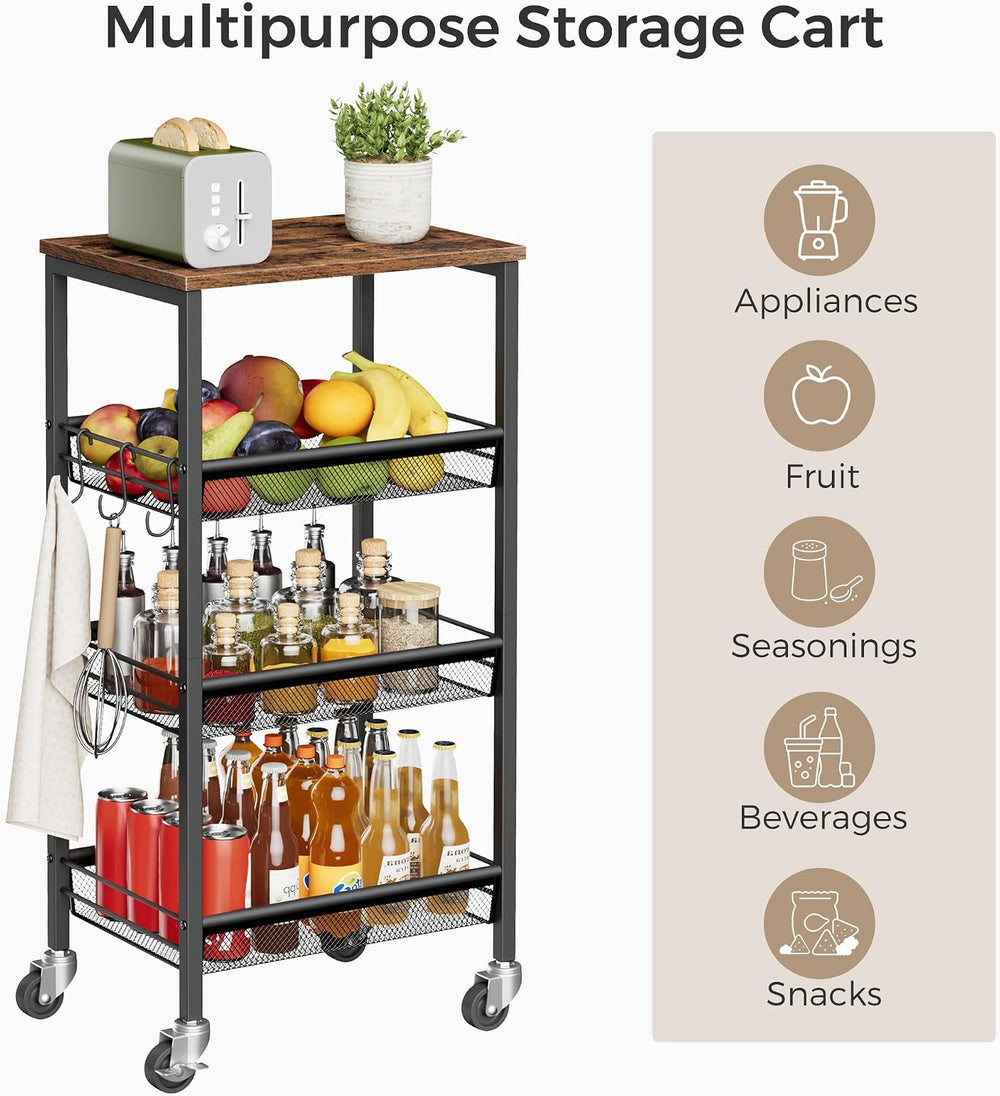 Homleke 4-Tier Rolling Kitchen Storage Cart, Fruit Vegetable Basket