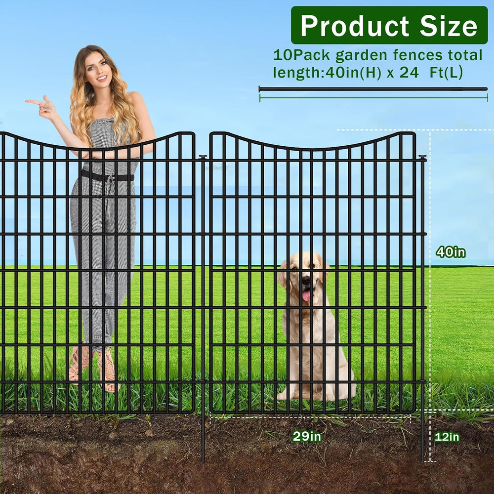 10 Panels Garden Fencing Animal Barrier with Gate, 40 in(H) X 23.6 ft(L) Dog ...