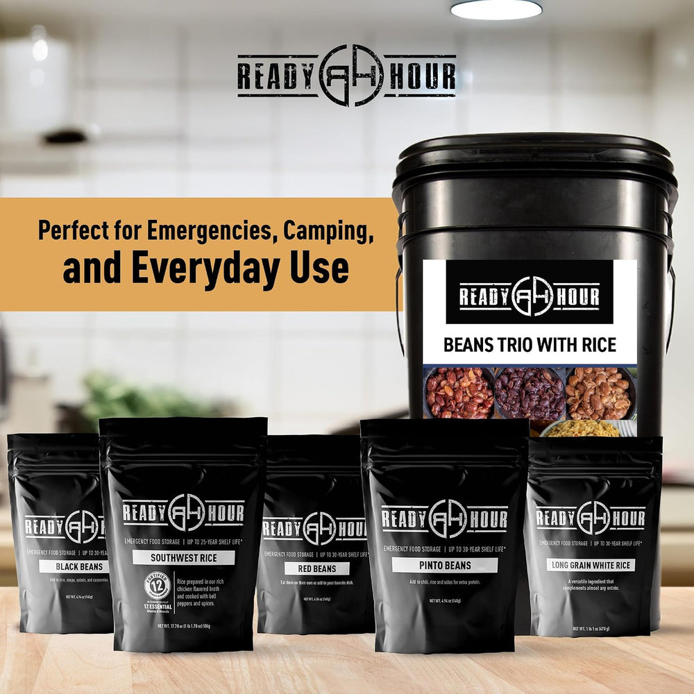Ready Hour Beans Trio with Rice Kit Bucket (100 Servings) Survival Beans and ...