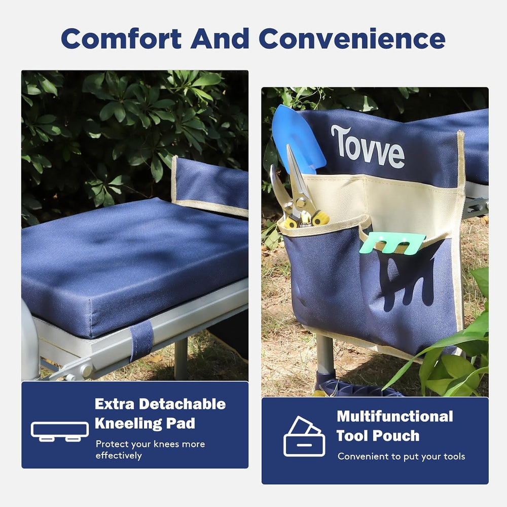 Tovve Foldable Garden Kneeler and Seat, Heavy Duty Garden Stool with 10"...