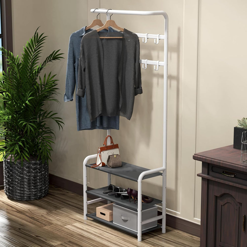 Simple Houseware Coat Rack with Shelf, Standing Hall Tree with Hooks, White