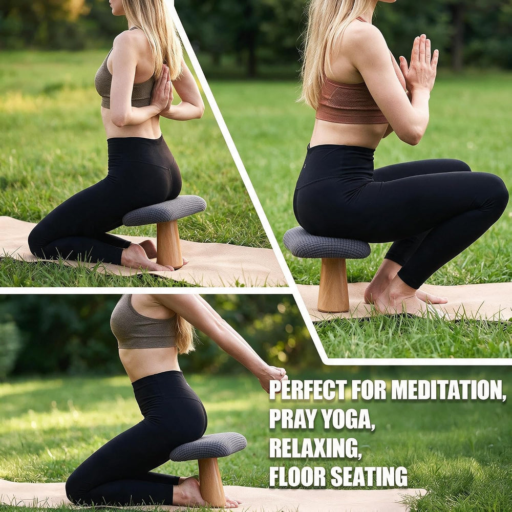 Meditation Bench Kneeling Stool Foldable Wooden Prayer Seat (Blue)