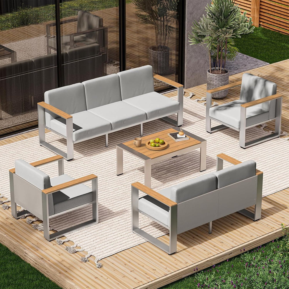 Outdoor Coffee Table, All-Weather Aluminum Patio Coffee Table with HDPS Table...