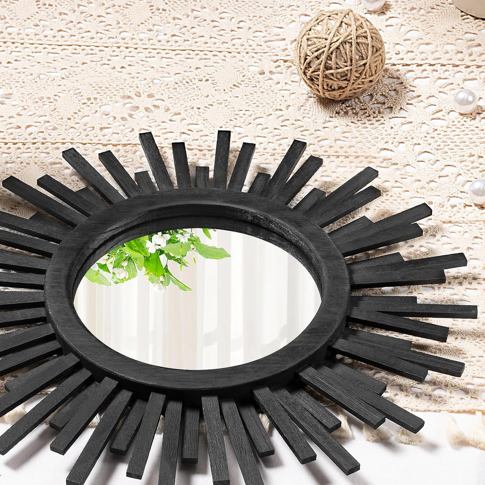 18 Inch Boho Sunburst Mirror, Round Wooden Wall Decor Starburst Sun Mirror fo...