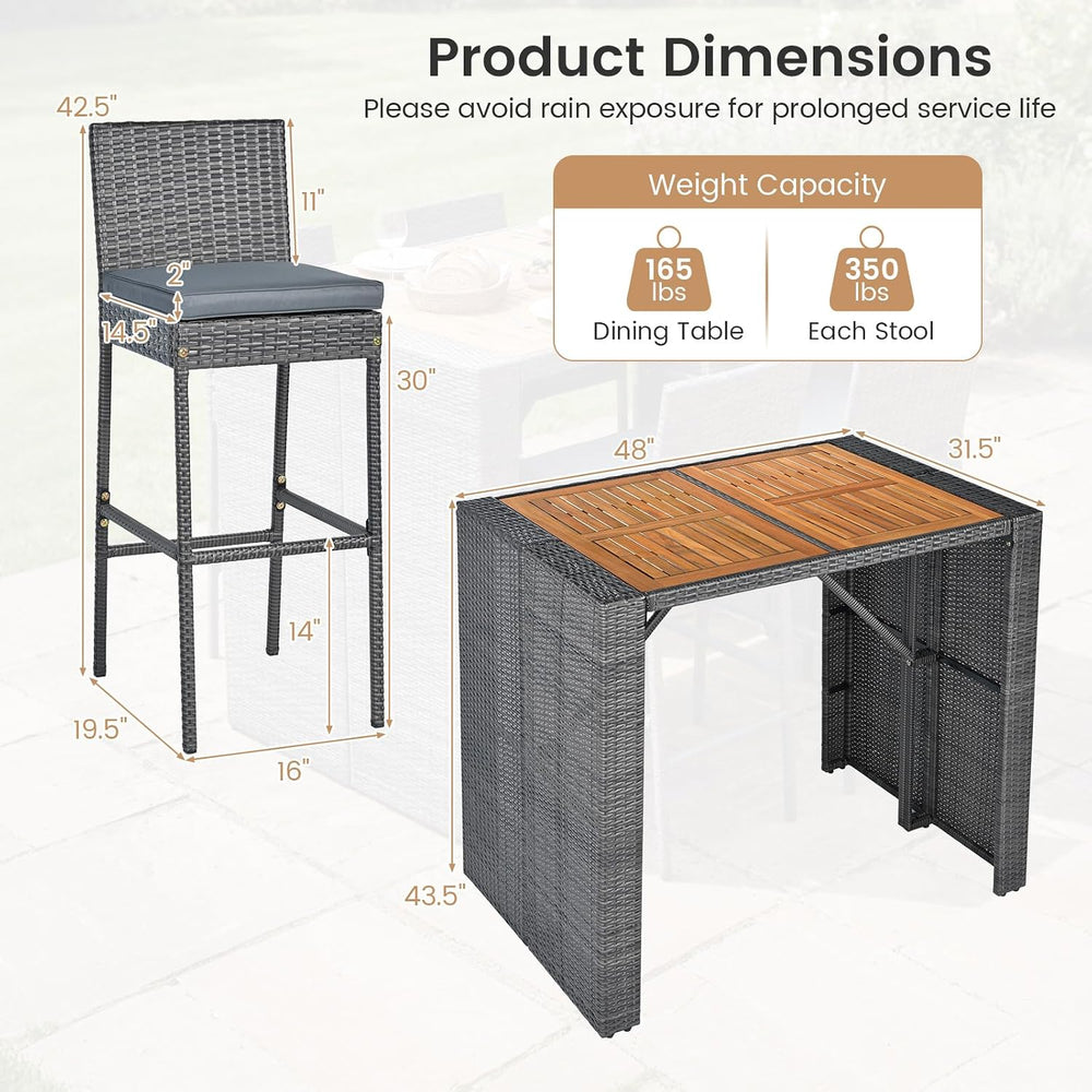 RELAX4LIFE 5-Piece Outdoor Bar Set - Wicker Rattan Bar Height Dining Table