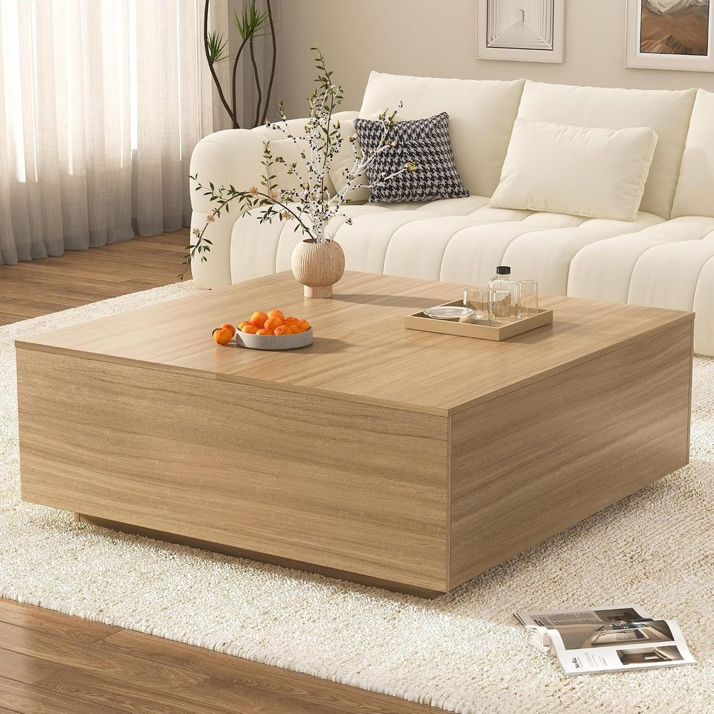 47 Inch Large Square Coffee Table with Storage,Wooden Coffee Table((OAK)