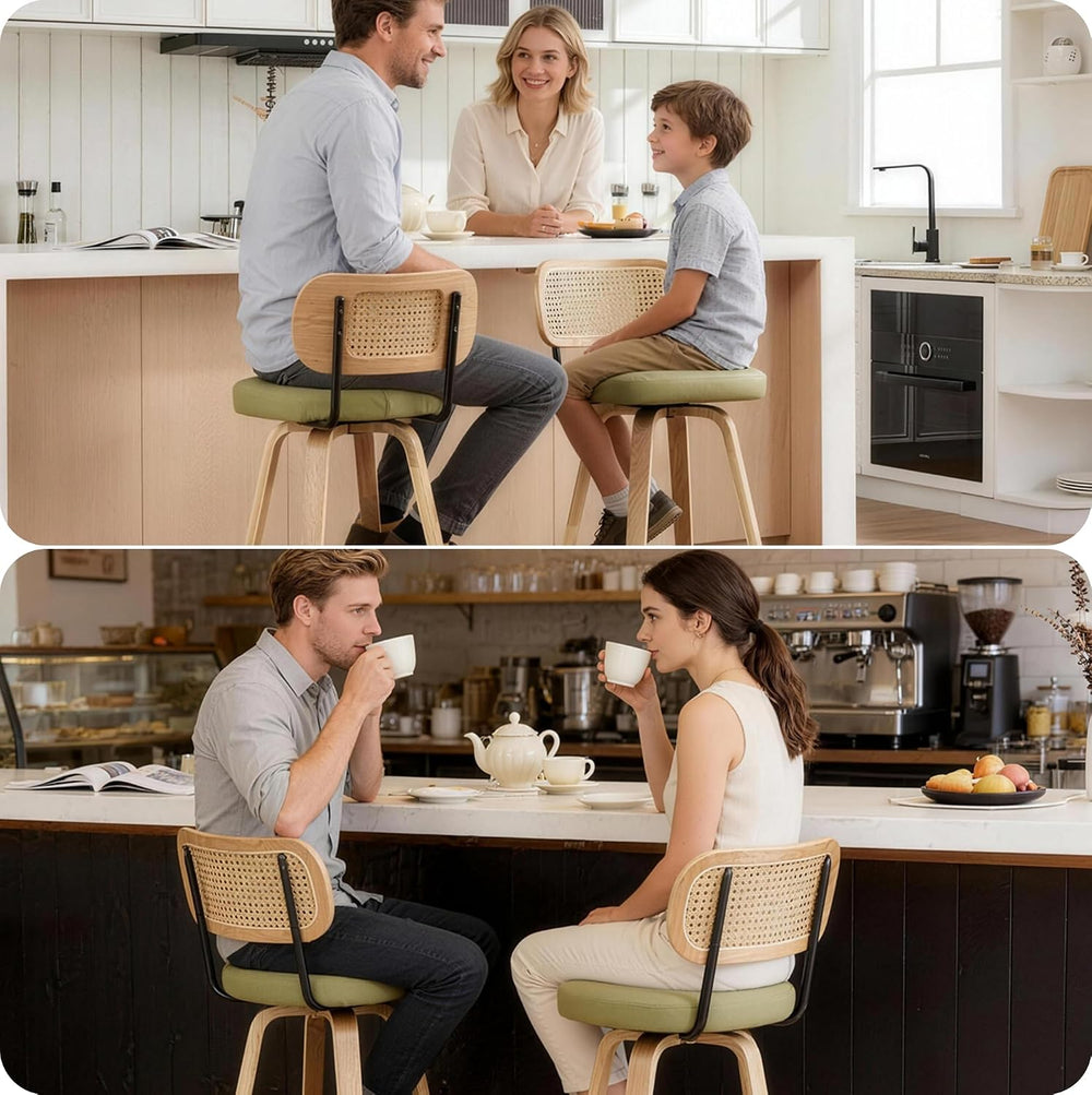 KEEZY Natural Rattan Bar Stools Set of 2, 26 Inch Counter Height Barstools wi...