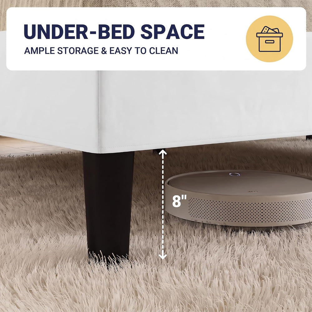 Allewie Queen Size Bed Frame, Plush Velvet Wingback, Modern Style, White