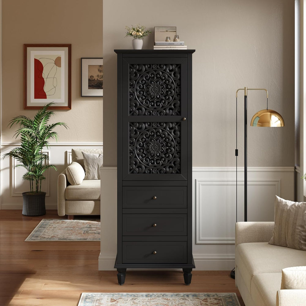 Accent Cabinet with Doors, 63" Tall Vintage Storage Cabinet Black