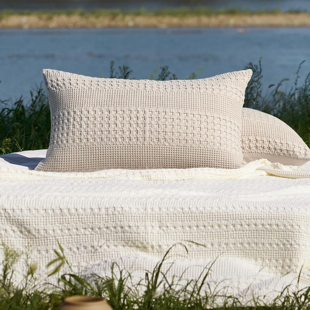 PHF Cotton Waffle Pillow Shams King Size 20" x 36", Oatmeal, No Insert