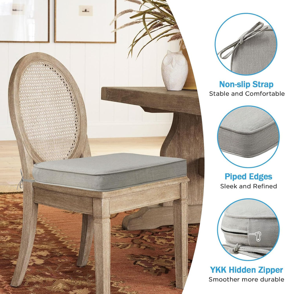 17 x 16 Inch Sunbrella Outdoor Chair Cushions with Tie Straps, Set of 4 Thick...