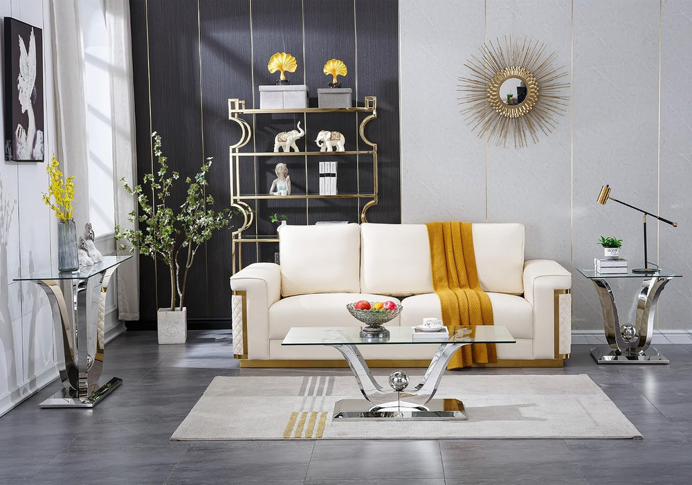 SSLine 3-Piece Modern Silver Glass Coffee Table Set, End & Console Tables