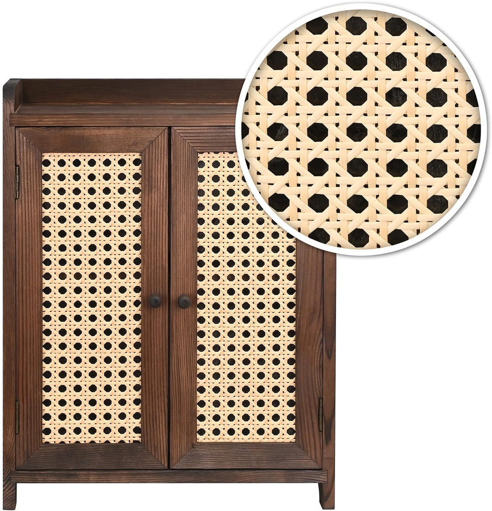 Ikee Design Wood Storage Cabinet with Rattan Doors, with Removable Shelves