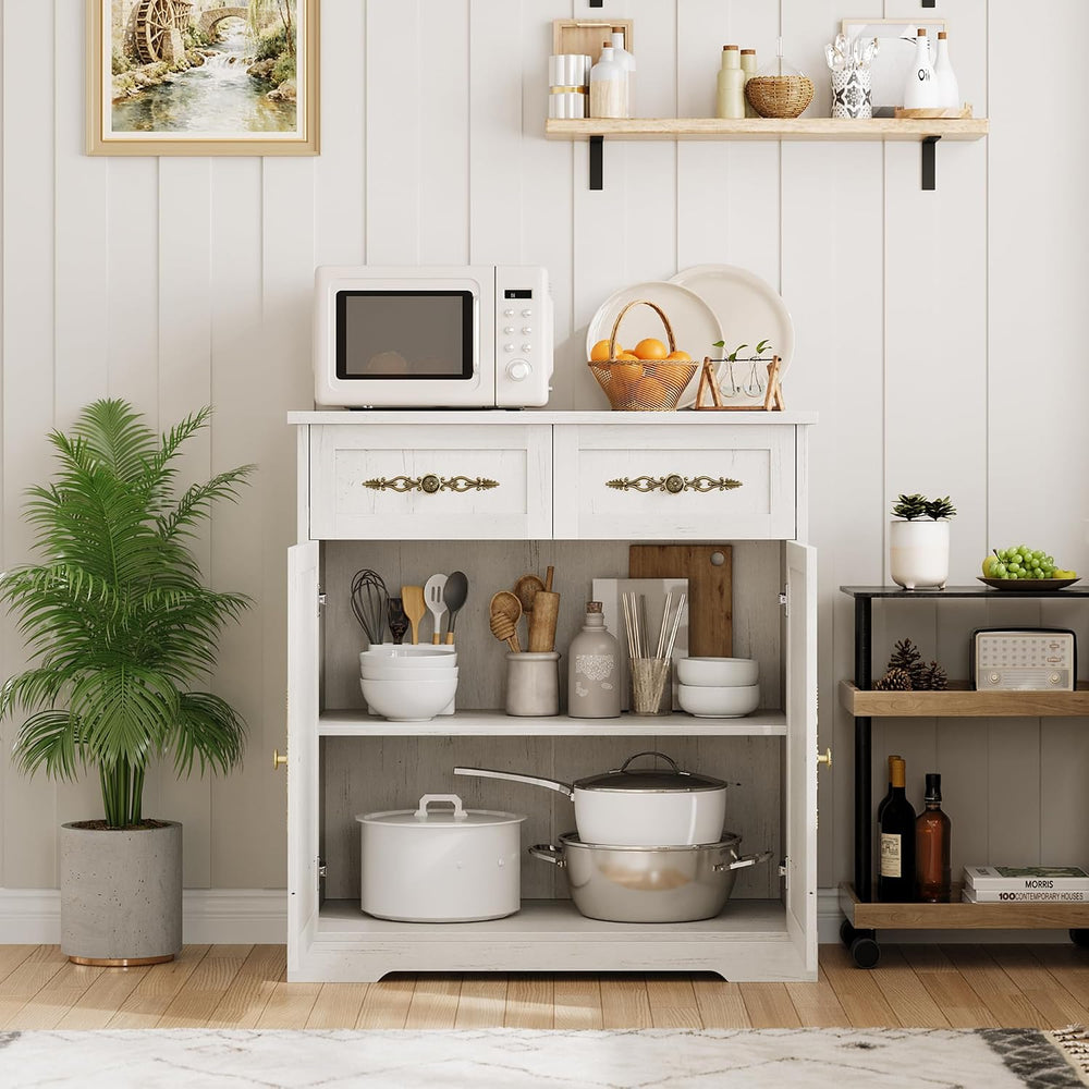 Garvee 33.5" W Farmhouse Buffet Cabinet with Storage, Kitchen Cabinet,White